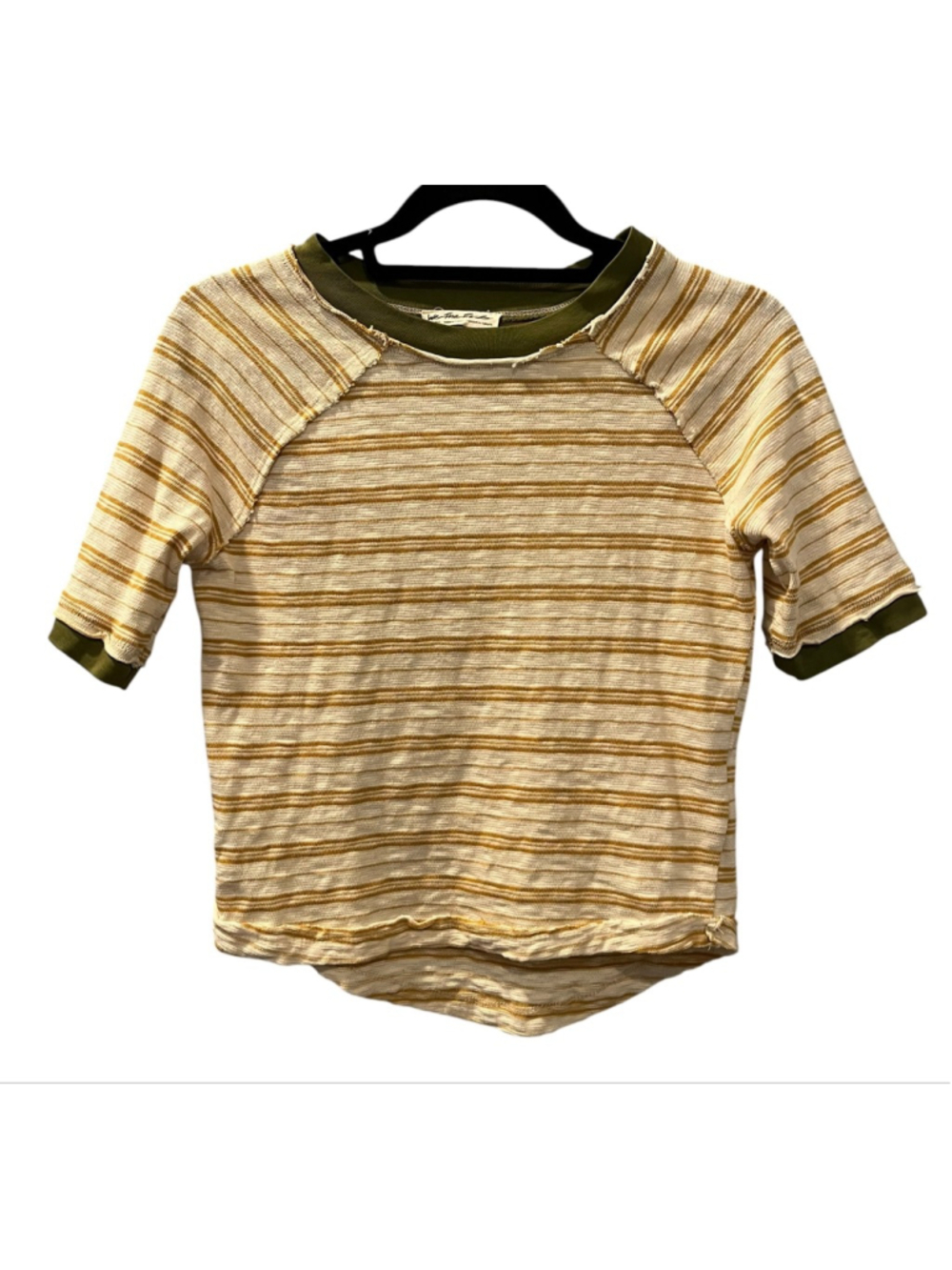 Free People NWOT We The Free Have At It Striped Raglan Tee Top Green Yellow XS